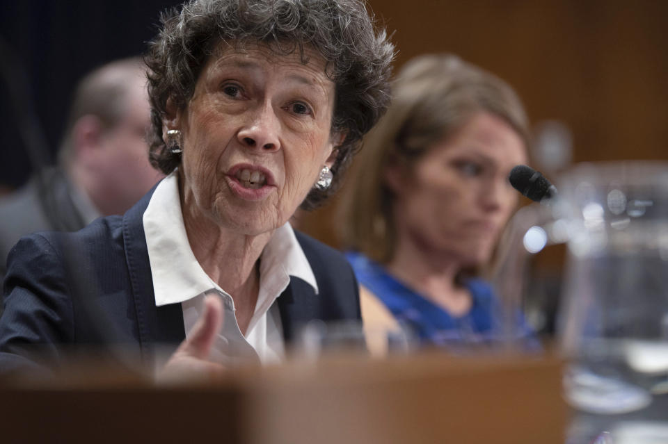 Debra Shore, regional administrator for the Environmental Protection Agency Region 5, testifies before the Senate Environment and Public Works Committee hearing on Thursday, March 9, 2023, in Washington. (AP Photo/Kevin Wolf)