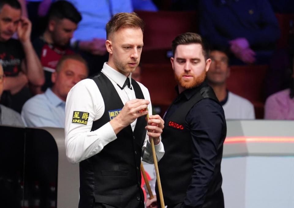 South Wales Argus: Judd Trump and Jak Jones at the Crucible