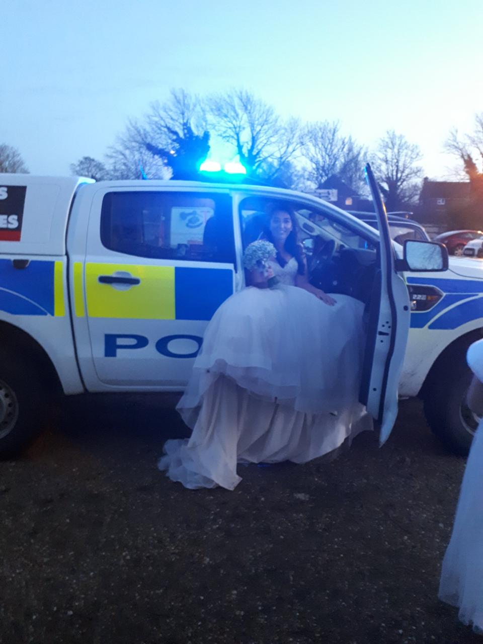 Jenna Bassam was only 20 minutes late to her wedding despite her car breaking down (Picture: Bedfordshire Police)