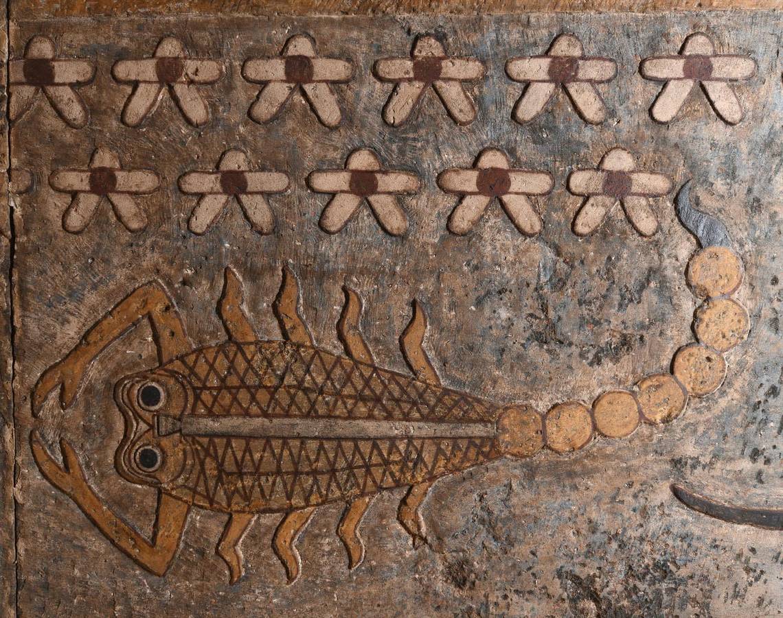 A scorpion symbol, representing the Scorpio sign, was found on the temple ceiling. Photo from Egypt's Ministry of Tourism and Antiquities