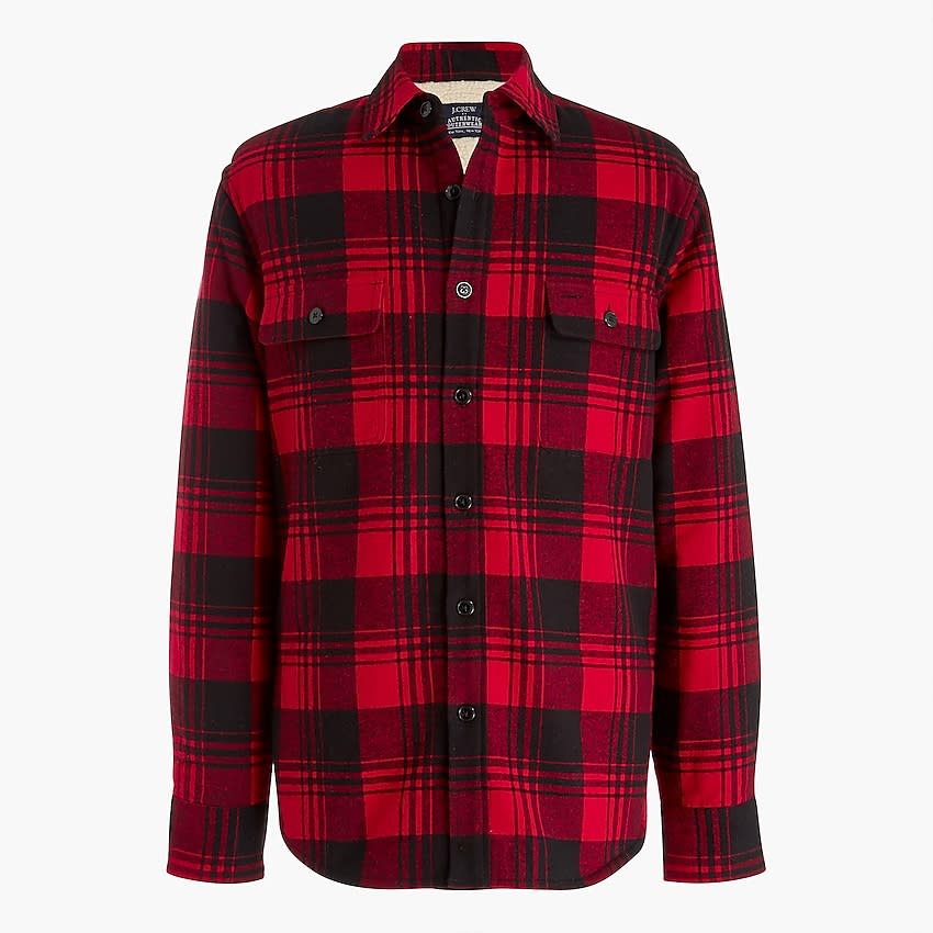 Red plaid J. Crew Sherpa Lined Flannel Jacket 