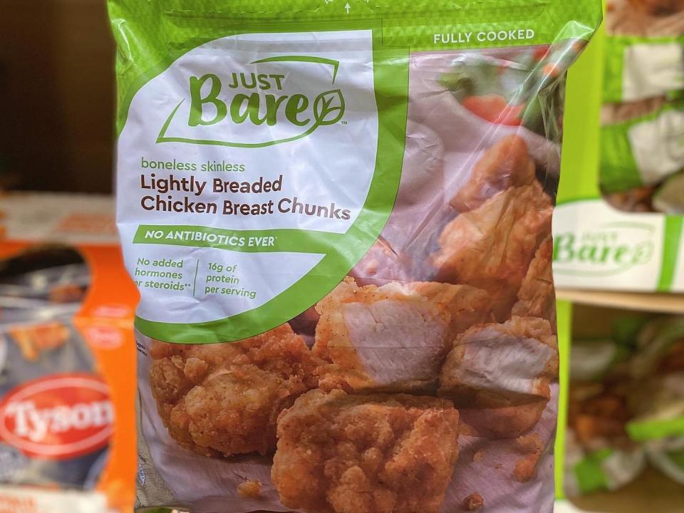 costco just bare chicken chunks in green and white bag