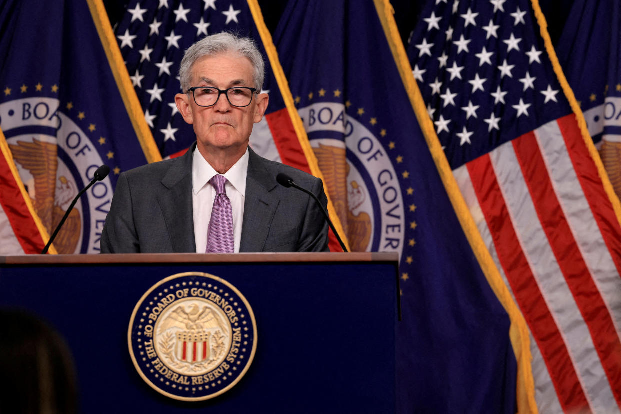 FILE PHOTO: U.S. Federal Reserve Chair Jerome Powell holds a press conference following a two-day meeting of the Federal Open Market Committee on interest rate policy in Washington, U.S., July 31, 2024. REUTERS/Kevin Mohatt/File Photo