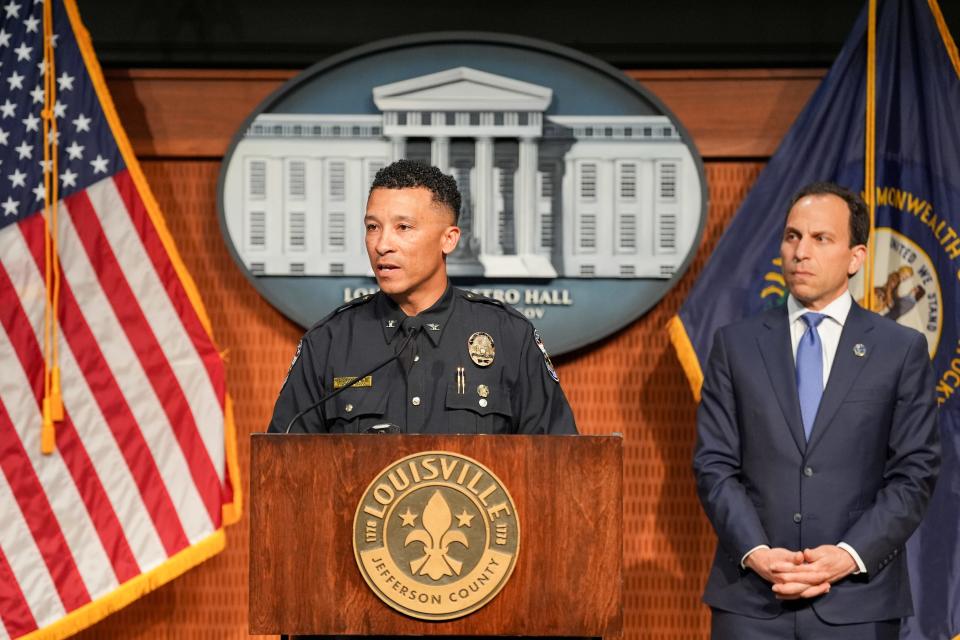 LMPD Interim Chief Paul Humphrey speaks on his upcoming role as interim chief on Wednesday, June 12, 2024.