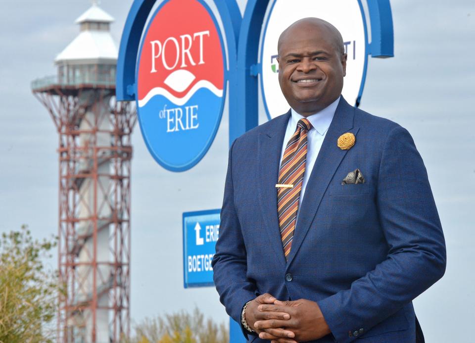 Erie-Western Pennsylvania Port Authority Executive Director Martin Lamar, 50, is shown near Presque Isle Bay and the Bicentennial Tower in Erie.