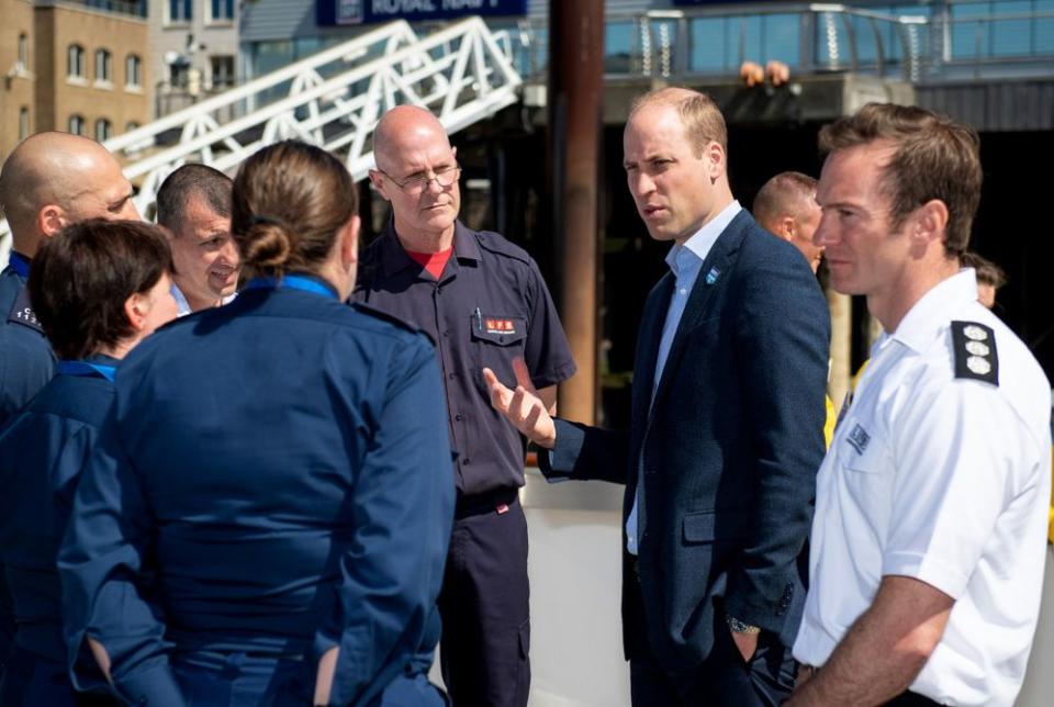 Prince William meets first responders during the launch of a new campaign to help prevent accidents and self-harm incidents on the River Thames. | REX/Shutterstock