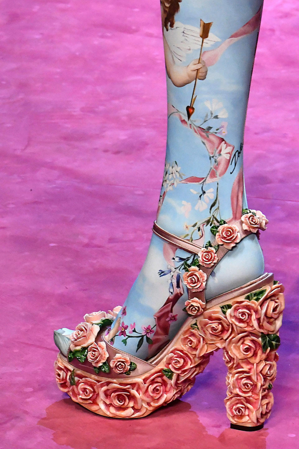 <p>We can't imagine wearing these 3D floral platforms with anything other than cherub-festooned tights. </p>