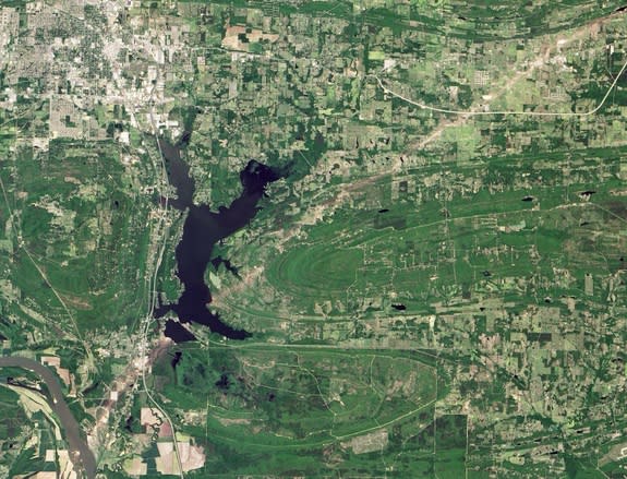 The 41-mile (66 kilometer) track of a tornado that killed 16 people in Arkansas on April 27, 2014.