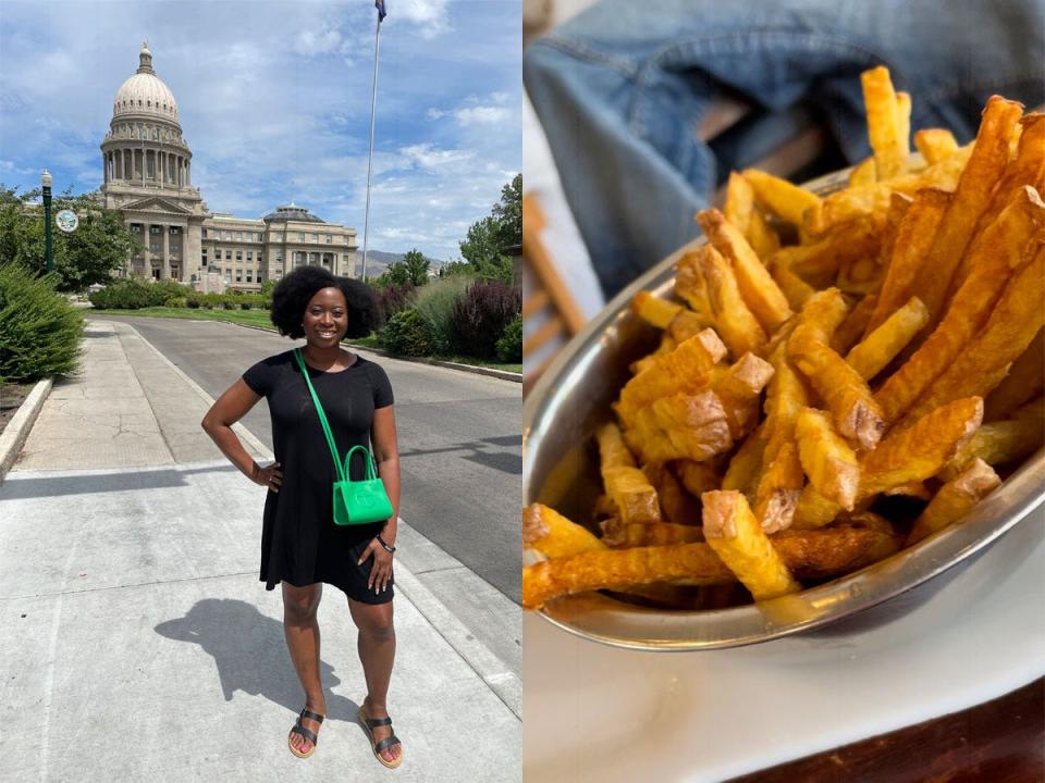 Ashley Nealy in idaho left, fries on right