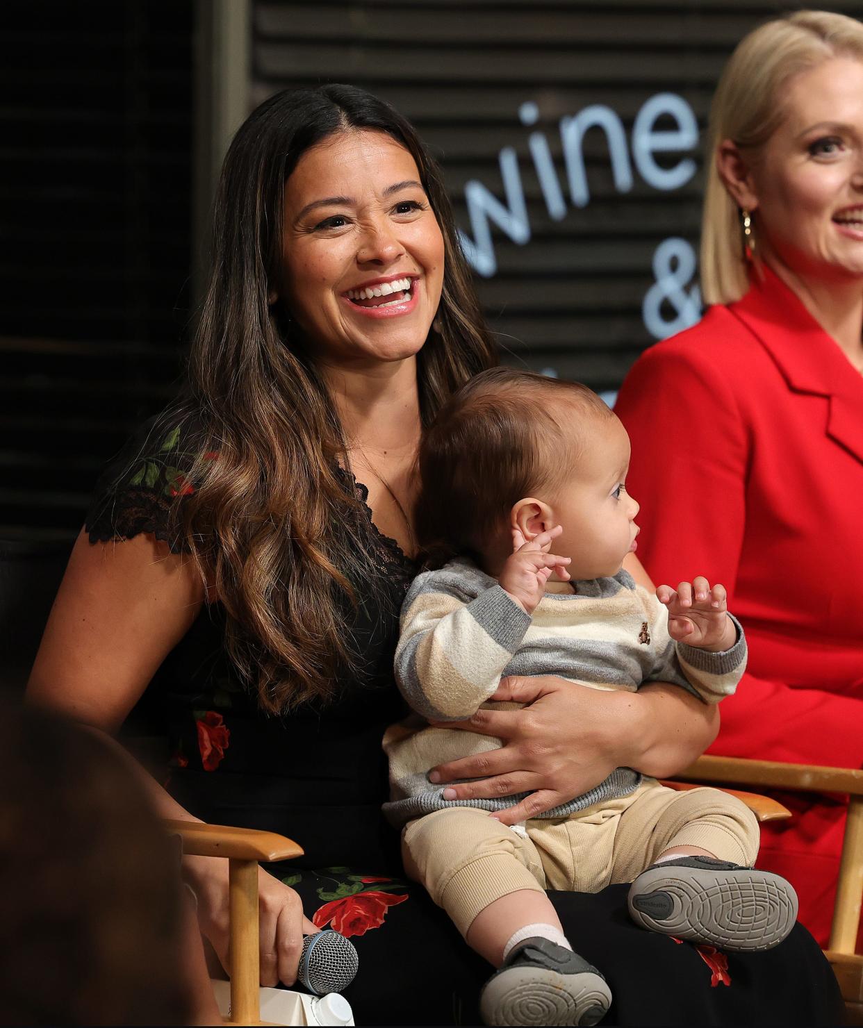 Gina Rodriguez and son Charlie talk to reporters about Season 2 of her ABC series, "Not Dead Yet."