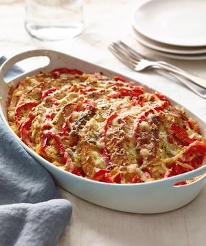 <p>If you want a Christmas breakfast you can prep ahead of time, try this savory take on a bread pudding. You can prep the bread and veggies in advance, then simply combine with eggs and cheese that morning and bake. <a href="https://www.realsimple.com/food-recipes/browse-all-recipes/savory-bread-strata" rel="nofollow noopener" target="_blank" data-ylk="slk:get the recipe;elm:context_link;itc:0;sec:content-canvas" class="link ">get the recipe</a></p>