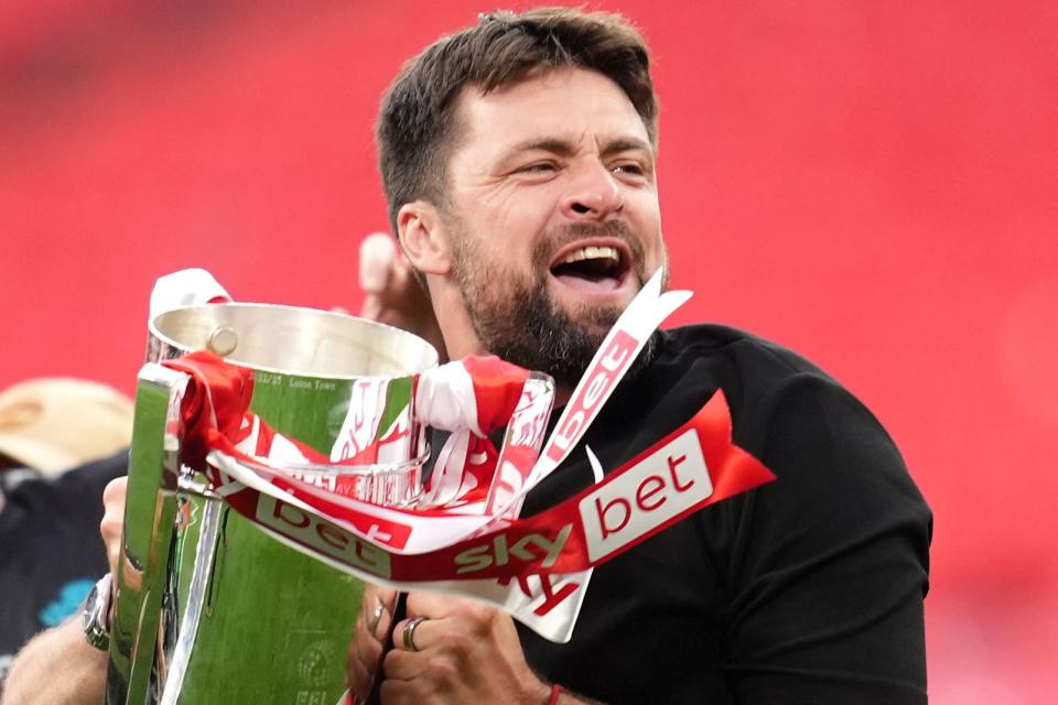 Southampton manager Russell Martin celebrates his side’s promotion after beating Leeds in the play-off final (Adam Davy/PA) (PA Wire)