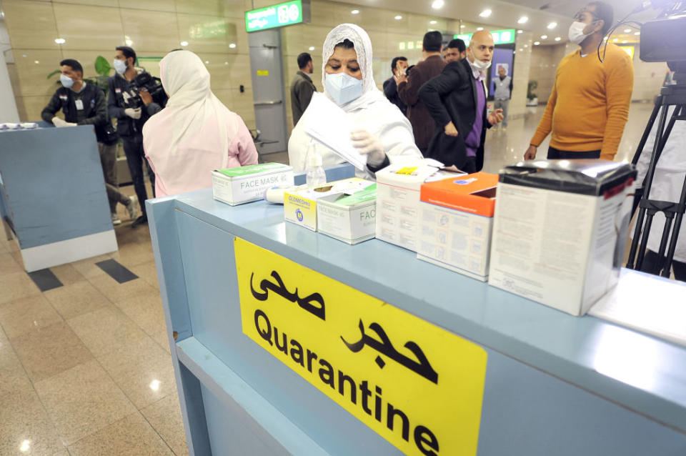 A quarantine area set up at Cairo airport last month. There has since been two confirmed cases of coronavirus in the country. Source: Getty