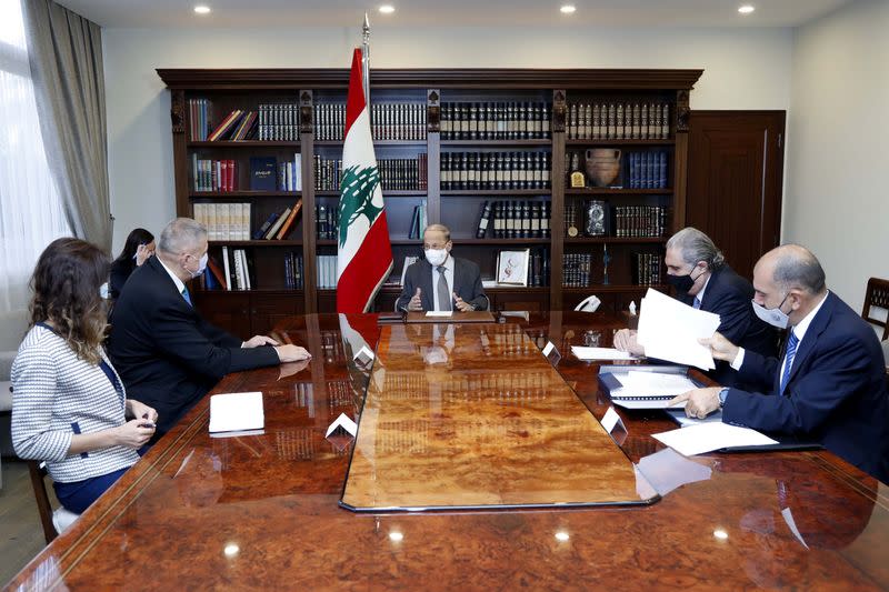 Lebanon's President Michel Aoun meets with United Nations Special Coordinator for Lebanon Jan Kubis at the presidential palace in Baabda