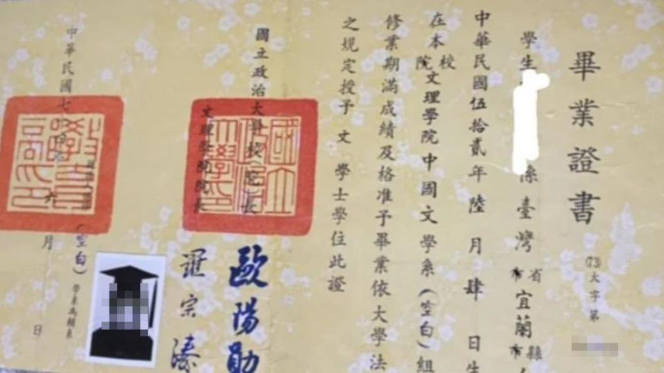 原PO母親的畢業證書。（圖／翻攝自Dcard）