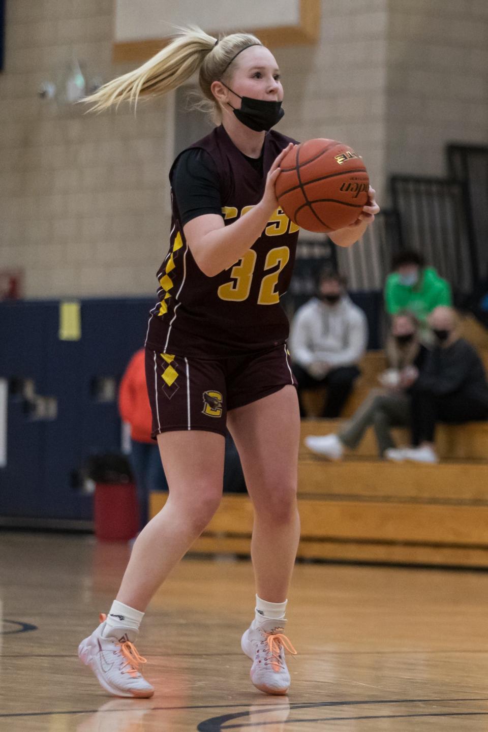 Case’s Brooke Orton sets for a three-pointer on Monday against Somerset Berkley.