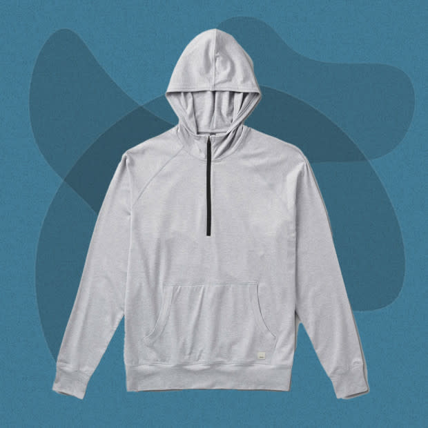 <p>Courtesy of Vuori</p><p>The half-zip hoodie joins the best aspects of both hoodie worlds, with the roomy kangaroo pocket of a pullover but the option to vent with a zipper. Why more brands don’t offer them is a mystery, but Vuori gets it right. This is the best half-zip hoodie for guys who like performancewear. It’s moisture-wicking and boasts a four-way stretch fabric, making it well-suited for brisk morning workouts.</p><p>[$118; <a href="https://www.awin1.com/cread.php?awinmid=33371&awinaffid=1020595&campaign=&clickref=mj-besthoodies-jzavaleta-080423-update&ued=https%3A%2F%2Fvuoriclothing.com%2Fproducts%2Fponto-performance-half-zip-hoodie-platinum-heather%3F&platform=pl" rel="nofollow noopener" target="_blank" data-ylk="slk:vuori.com;elm:context_link;itc:0;sec:content-canvas" class="link ">vuori.com</a>]</p>