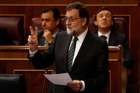 Spanish Prime Minister Mariano Rajoy answers a question at the Parliament in Madrid, Spain, October 18, 2017. REUTERS/Juan Medina