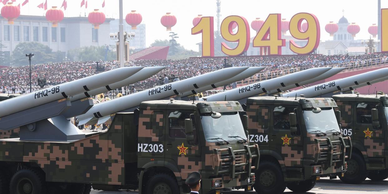 Military vehicles carrying HHQ-9B surface-to-air missiles participate in a military parade at Tiananmen Square in Beijing on October 1, 2019, to mark the 70th anniversary of the founding of the Peoples Republic of China.