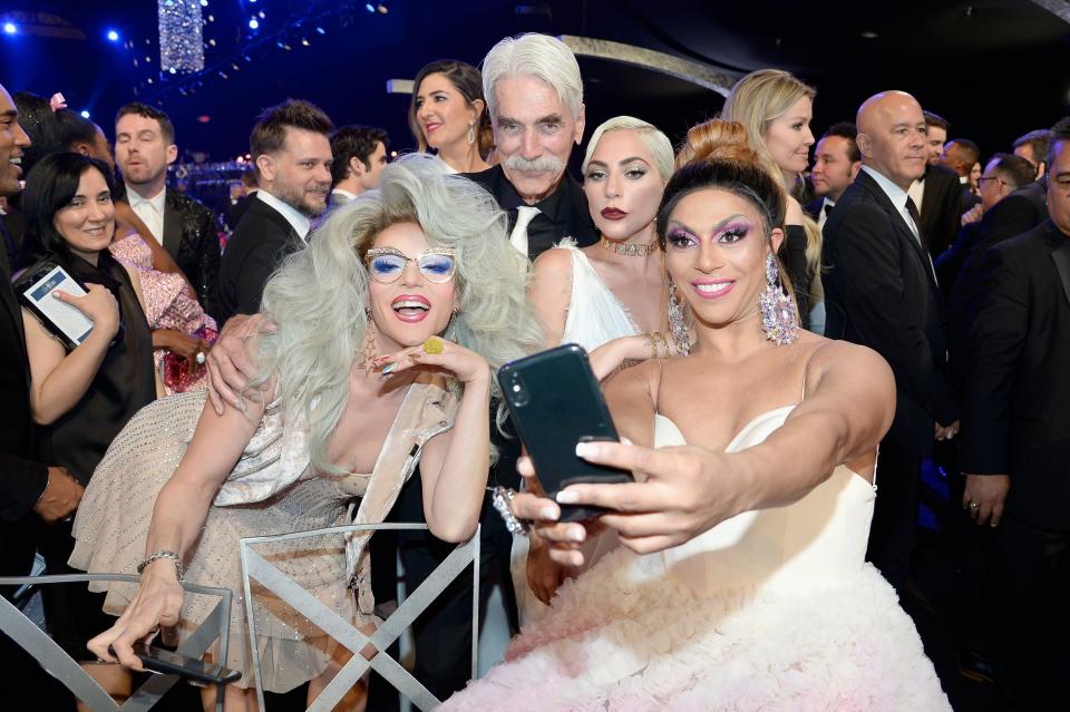 Co-stars: Shangela (far right) with Gaga at the SAG Awards earlier this year (Getty Images)