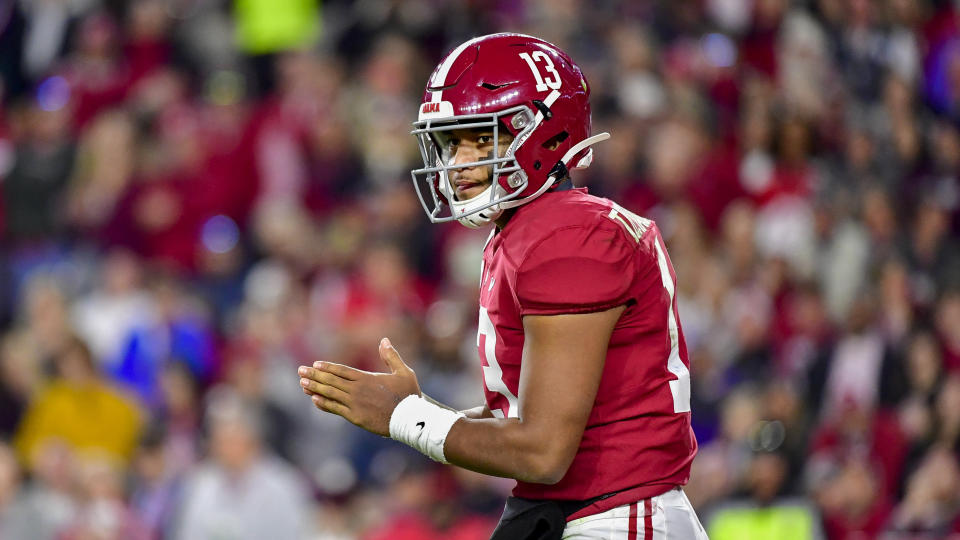 Alabama quarterback Tua Tagovailoa in an NCAA football game Saturday, Nov. 9, 2019, in Tuscaloosa, Ala. (AP Photo/Vasha Hunt)