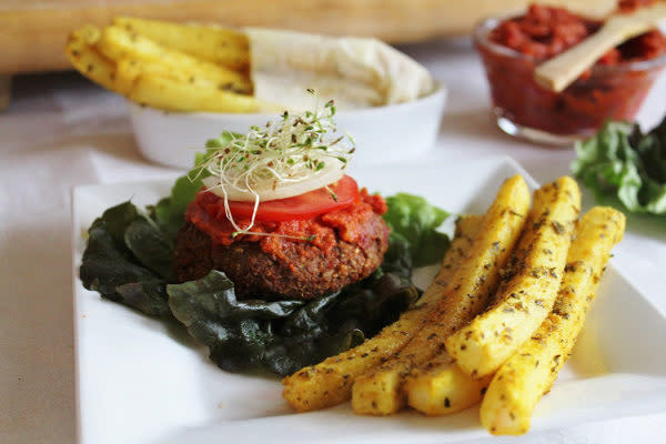 Raw Yam Burgers and Daikon Fries with Ketchup