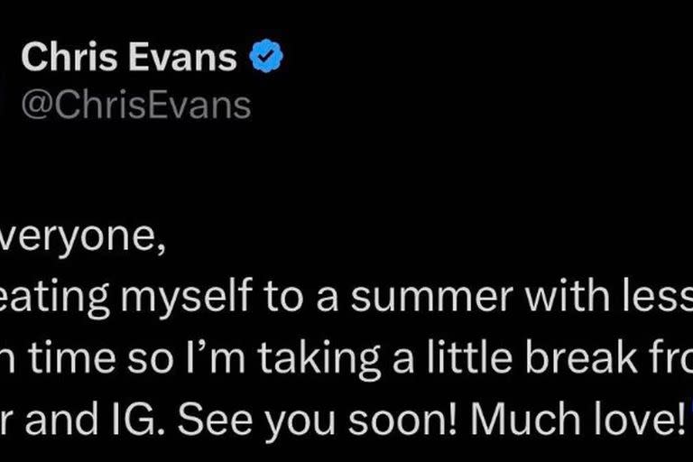 El último mensaje de Chis Evans antes de abandonar las redes sociales