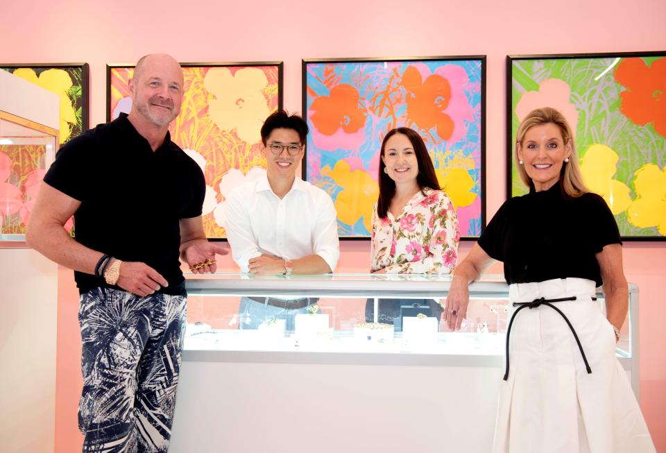 Brett Sherlock, from left, a Christie's international consultant; Henry Ishikawa, a cataloguer in Christie's watches department; Jacqueline DiSante, a specialist in Christie's jewelry department; and Cathy Busch, Christie's deputy chairman, were at the company's Palm Beach location Tuesday for the first day of its LUXURY exhibition.
