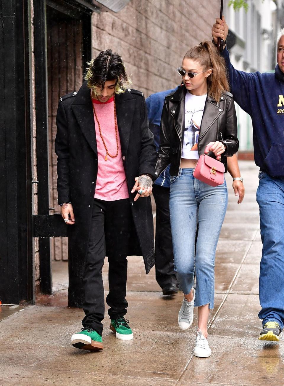 <p>Both wearing pops of millennial pink while out in New York City on May 13, 2017.</p>