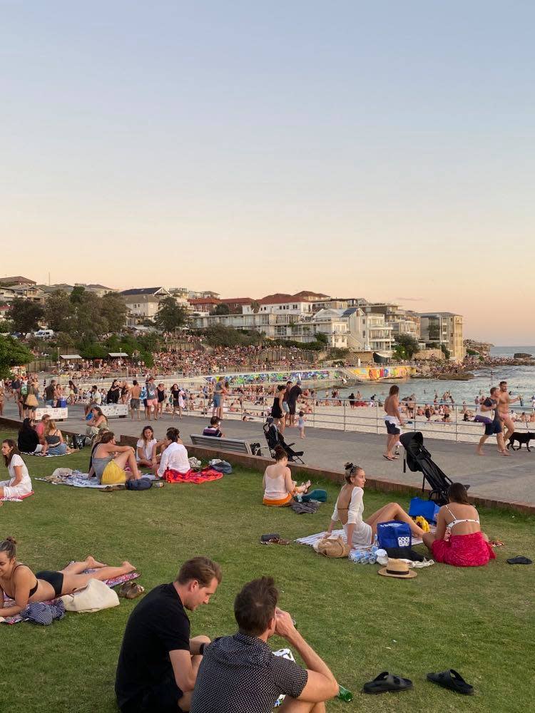 Hundreds congregated at Bondi Beach on Friday despite social distancing guidelines. Source: Yahoo News Australia 