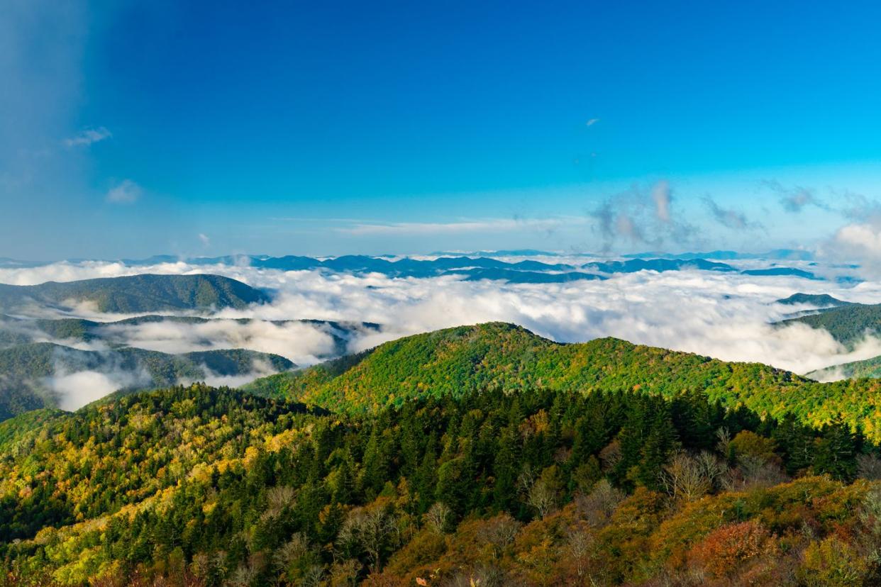 scenic view of mountains against blue sky,roanoke,virginia,united states,usa