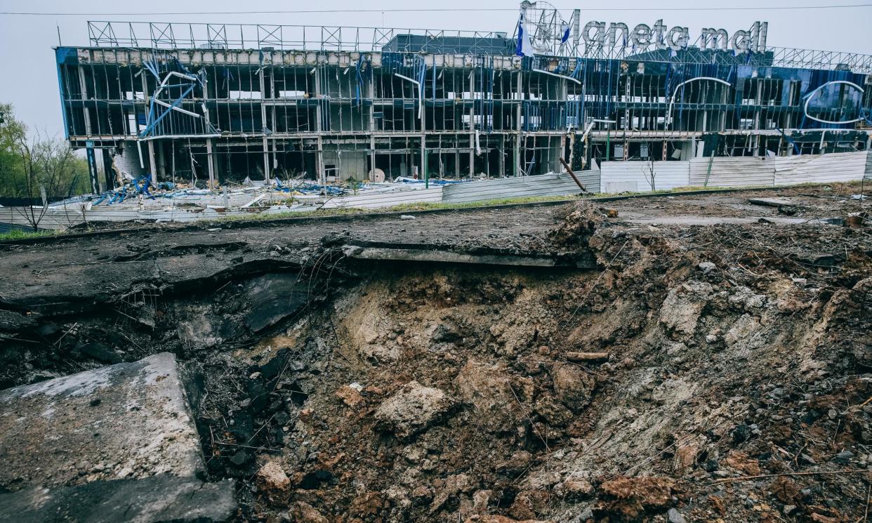 <span>The site of a recent Russian bombing at an unused shopping mall that killed seven people.</span><span>Photograph: Julia Kochetova/The Guardian</span>