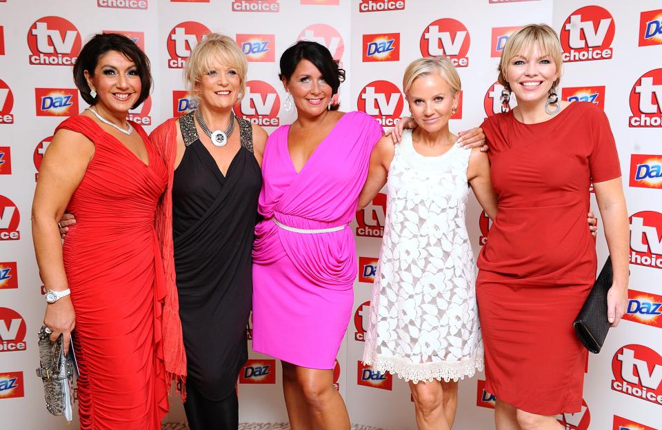(L-R) Jane McDonald, Sherrie Hewson, Zoe Tyler, Lisa Maxwell and Kate Thornton arriving for the 2010 TV Choice awards at the Dorchester Hotel, London.