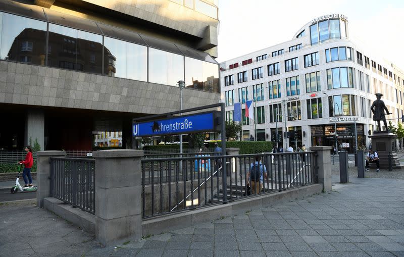 The entrance of "Mohrenstrasse" subway station is seen in central Berlin