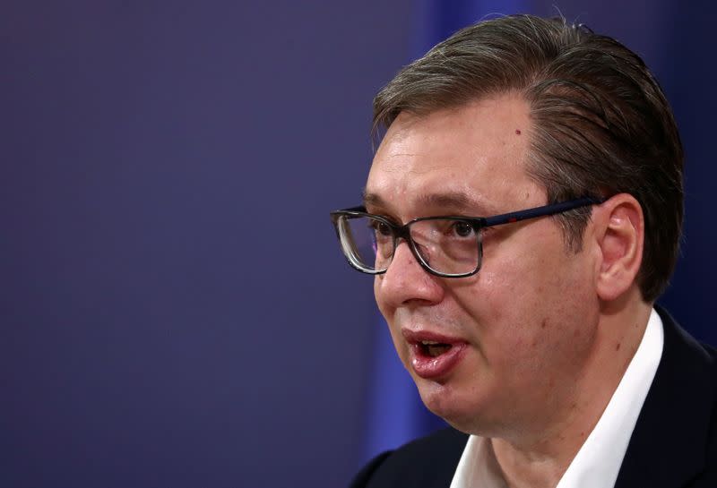 Serbian President Aleksandar Vucic addresses the nation in Belgrade