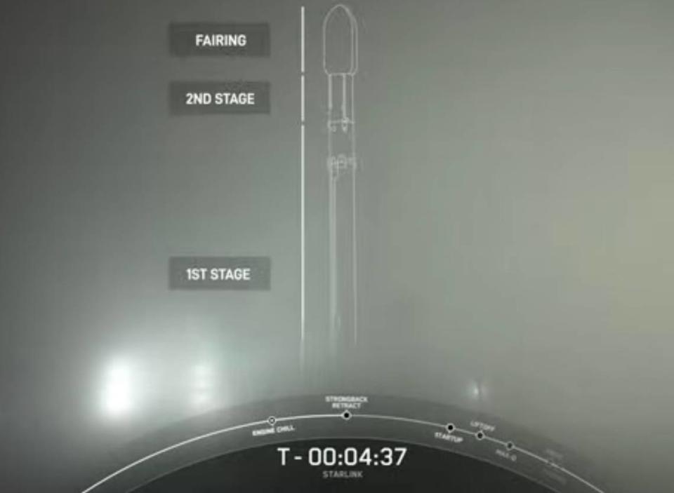 Vandenberg Space Force Base was so socked in with fog that SpaceX added a sketch to show the position of the Falcon rocket at Space Launch Complex-4. The rocket took off successfully at 9:09 p.m. on Wednesday, July 19, 2023.