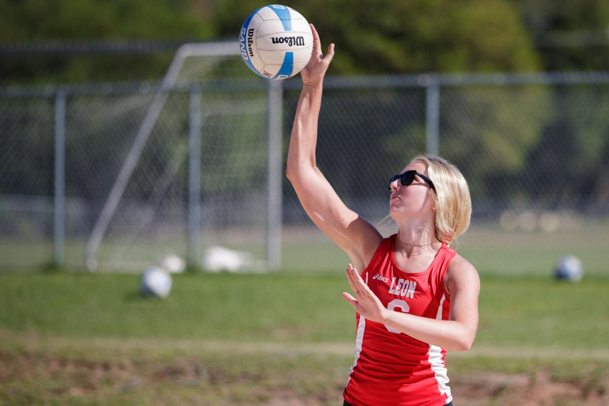 The Leon Lions defeated the Chiles Timberwolves in a beach volleyball match at Tom Brown Park on Tuesday, March 29, 2022.