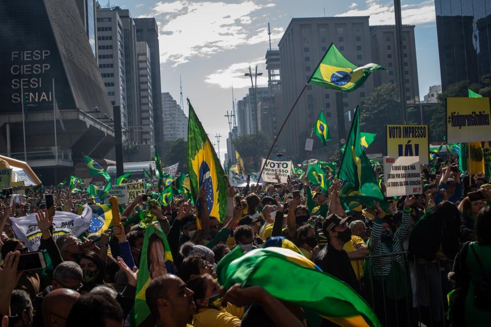 **Arquivo**S&#xc3;O PAULO, SP, BRASIL, 01-08-2021: Protesto por voto impresso audit&#xe1;vel, convocado por movimentos e parlamentares bolsonaristas , na av. Paulista. (Foto: Bruno Santos/ Folhapress)