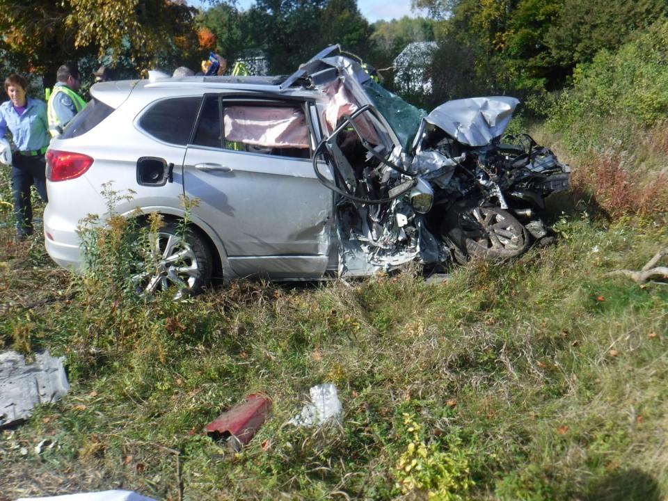 A 72-year-old woman from Cheboygan driving a 2017 Buick Envision suffered serious injuries in a crash on Monday, Oct. 16 in Munro Township.