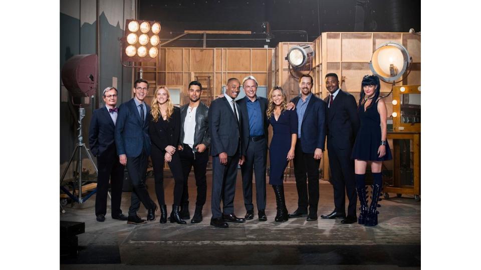 The cast of the CBS series NCIS, scheduled to air on the CBS Television Network.  Pictured: David McCallum, Brian Dietzen, Emily Wickersham, Wilmer Valderrama, Rocky Carroll, Mark Harmon, Maria Bello, Sean Murray, Duane Henry, Pauley Perrette