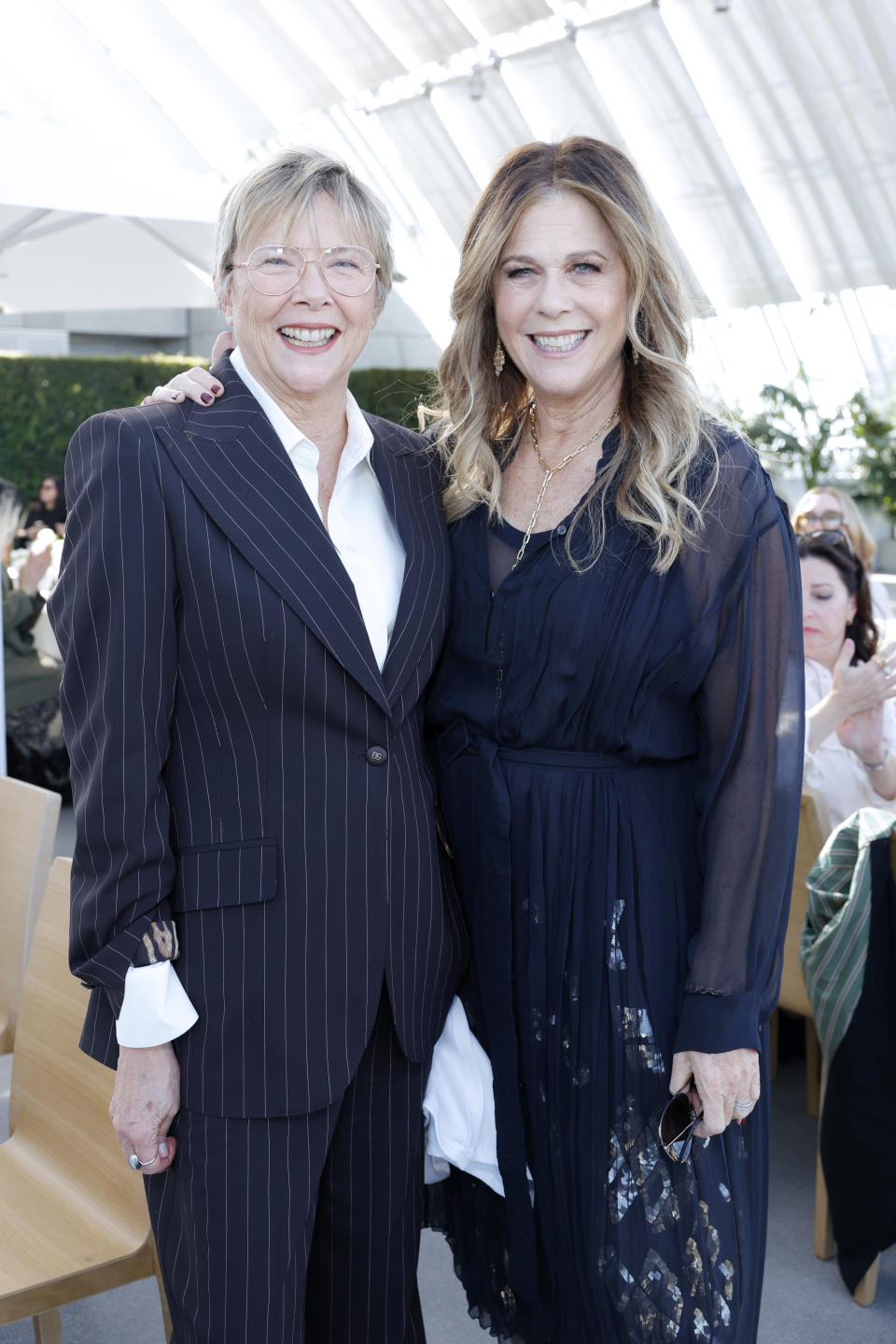 LOS ANGELES, CALIFORNIA - NOVEMBER 09: (L-R) Annette Bening and Rita Wilson attend the Academy Women's Luncheon Presented By CHANEL at the Academy Museum of Motion Pictures on November 09, 2023 in Los Angeles, California. (Photo by Stefanie Keenan/WireImage)