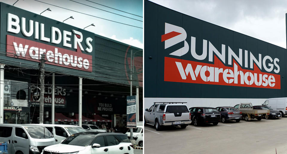 A Builders Warehouse store is pictured in the Philippines. Also pictured is a Bunnings Warehouse in Melbourne.