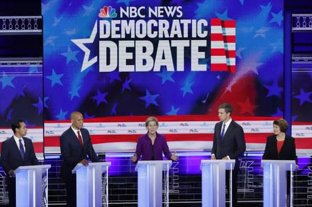 Senator Warren speaks at the first U.S. 2020 presidential election Democratic candidates debate in Miami, Florida, U.S.,