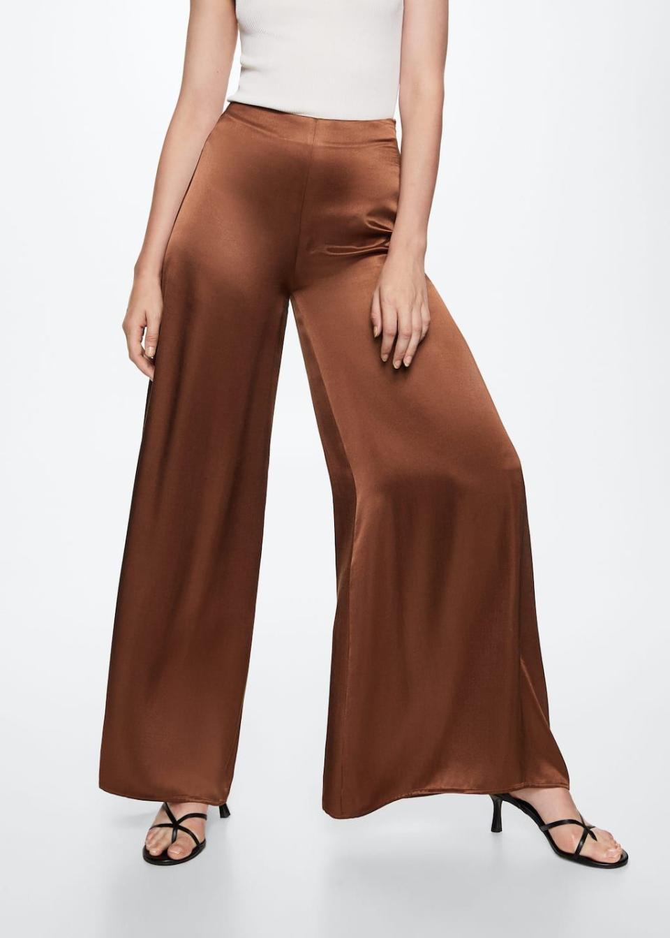 MANGO Satin Palazzo Pants