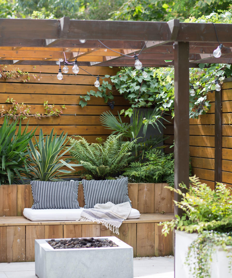 pergola with plants and lighting