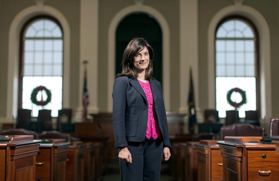 Image: Sara Gideon in Augusta, Maine, in 2016. (Ben McCanna / Portland Press Herald via Getty Images file)