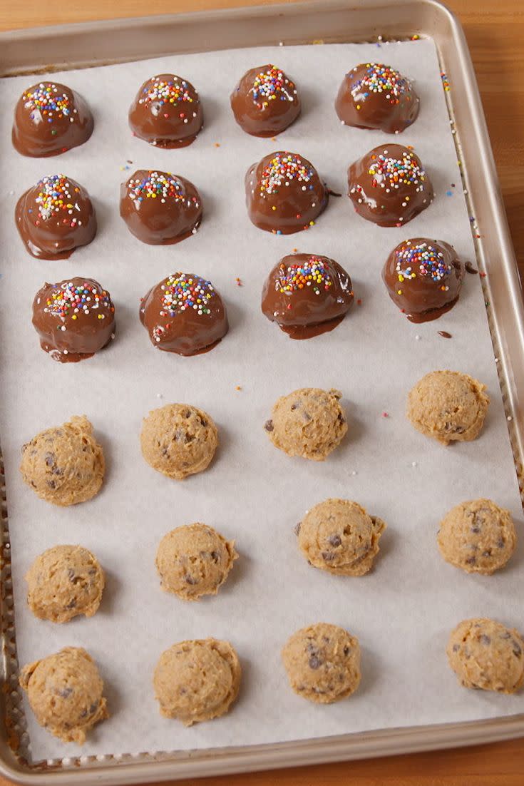 <p>For those of us that can't stop licking the spoon.</p><p>Get the recipe from <a href="https://www.delish.com/cooking/recipe-ideas/recipes/a51946/cookie-dough-bites-recipe/" rel="nofollow noopener" target="_blank" data-ylk="slk:Delish;elm:context_link;itc:0;sec:content-canvas" class="link ">Delish</a>.</p>