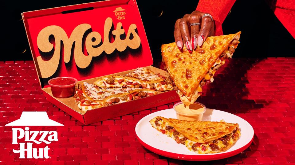 Pizza Hut has a new limited-time menu item, the Cheeseburger Melt, a parmesan-crusted thin crust packed with beef, applewood-smoked bacon, onions, mozzarella, and cheddar, served with Burger Sauce on the side.