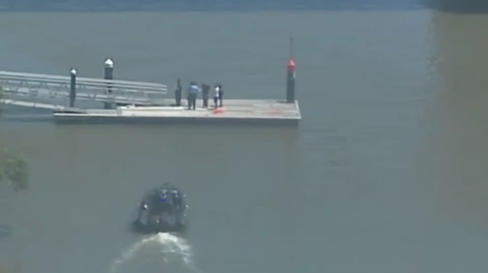 A rescue boat at the scene near the Blaxland Road boat ramp. Source: 7 News