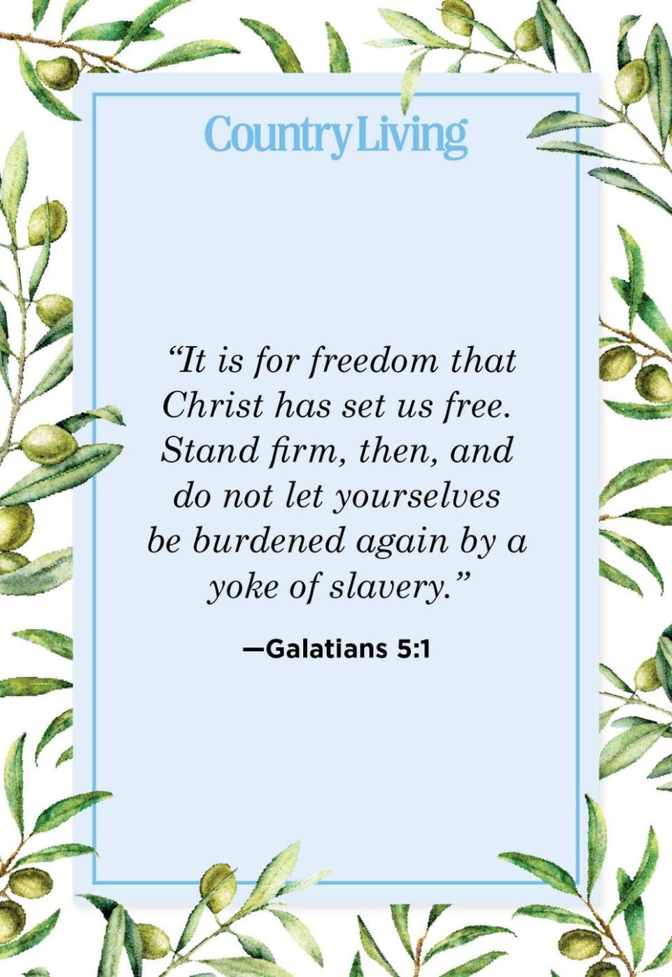 <p>“It is for freedom that Christ has set us free. Stand firm, then, and do not let yourselves be burdened again by a yoke of slavery.” </p>